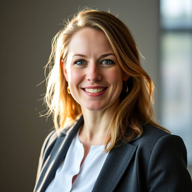 Portret van Maaike de Boer, oprichter van Succesvolle Sollicitaties, stralend en professioneel.